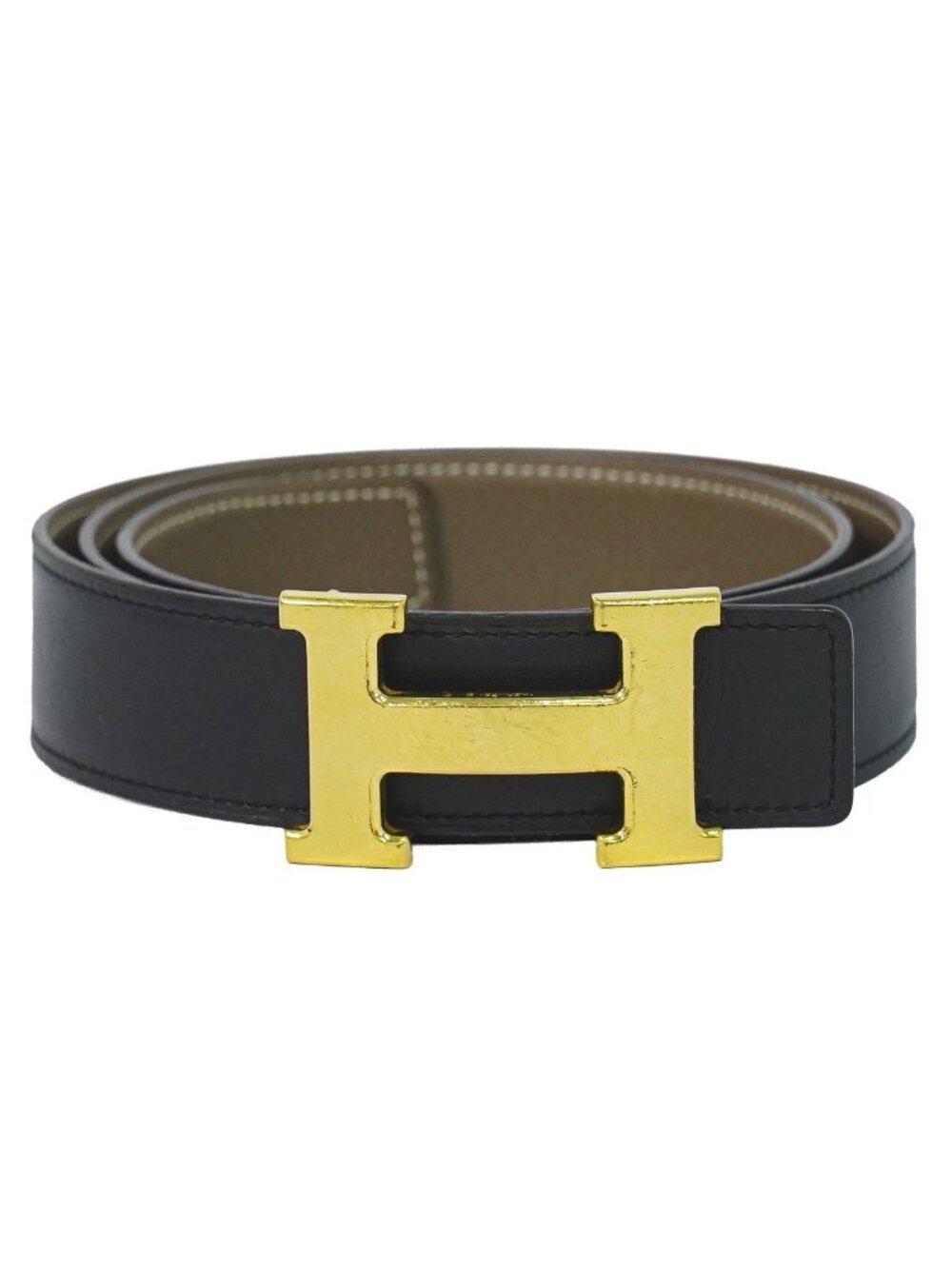 Hermes Constance H Belt 80 Leather Black Greige Gold
